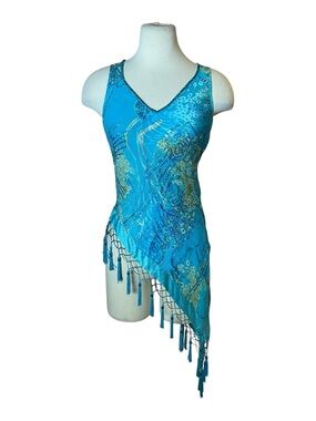 Y2K Cache Fringe Asymmetric Beaded Clubbing Silk Tank Top